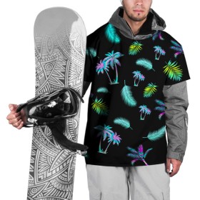 Накидка на куртку 3D с принтом Tropiki в Курске, 100% полиэстер |  | Тематика изображения на принте: брызги красок | кокос | космос | краска | летняя ночь | лето | лист пальмы | неон | неоновая пальма | пальма | перо | пляж