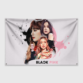 Флаг-баннер с принтом blackpink в Курске, 100% полиэстер | размер 67 х 109 см, плотность ткани — 95 г/м2; по краям флага есть четыре люверса для крепления | black  pink | blackpink | jennie | jisoo | k pop | lalisa | группа | к поп | корейская группа | розовый | черный