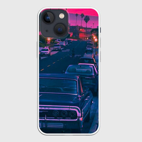 Чехол для iPhone 13 mini с принтом Машина на рассвете в Курске,  |  | chevrolet | dusk | impala | neon | usa | неон | рассвет | сша