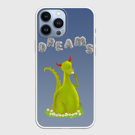 Чехол для iPhone 13 Pro Max с принтом Dragon Dreams в Курске,  |  | Тематика изображения на принте: девушке | детское | дракон | дракон добрый | дракон лето | дракон мечтатель | дракон ребенку | дракон цветы | дракончик | летний дракон | лето | мечтай | мечтатель | мечты | мечты дракона