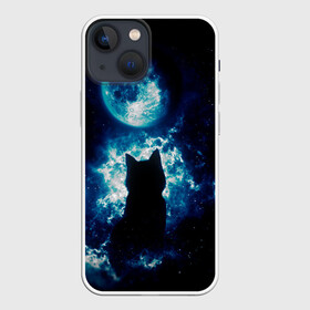 Чехол для iPhone 13 mini с принтом Кот силуэт луна ночь звезды в Курске,  |  | астрономия | дымка | животные | звезды | звери | кот | котейка | котик | котэ | котя | кошка | луна | лунный кошак | месяц | мистика | мяу | ночь | нэко | ня | полнодуние | романтика | силуэт