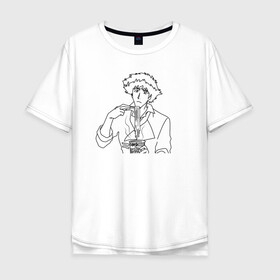 Мужская футболка хлопок Oversize с принтом Спайк Шпигель Cowboy Bebop в Курске, 100% хлопок | свободный крой, круглый ворот, “спинка” длиннее передней части | anime | cowboy bebop | manga | spike spiegel | аниме | ковбой бибоп | манга | ретро аниме | спайк шпигель