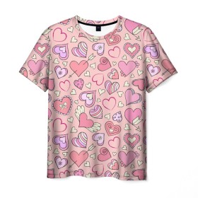 Мужская футболка 3D с принтом Сердечки разные в Курске, 100% полиэфир | прямой крой, круглый вырез горловины, длина до линии бедер | blue | flower | flowers | love | love is | loves | pink | rose | бабочка | бабочки | голубая | девочке | девушке | красивая | мода | парню | подарок | приятная | роза | розовая | сердечки | сердце | текстура | тренд | цветок