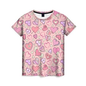Женская футболка 3D с принтом Сердечки разные в Курске, 100% полиэфир ( синтетическое хлопкоподобное полотно) | прямой крой, круглый вырез горловины, длина до линии бедер | blue | flower | flowers | love | love is | loves | pink | rose | бабочка | бабочки | голубая | девочке | девушке | красивая | мода | парню | подарок | приятная | роза | розовая | сердечки | сердце | текстура | тренд | цветок