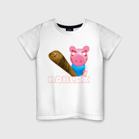 Детская футболка хлопок с принтом Roblox piggy/Свинка Пигги. в Курске, 100% хлопок | круглый вырез горловины, полуприлегающий силуэт, длина до линии бедер | game | pig | roblox piggy | игры | ммо | роблокс | свинка пигги | свинка роблокс | свинья из роблокс