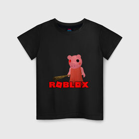 Детская футболка хлопок с принтом ROBLOX PIGGI в Курске, 100% хлопок | круглый вырез горловины, полуприлегающий силуэт, длина до линии бедер | game | gamer | logo | minecraft | piggi | roblox | simulator | игра | конструктор | лого | пигги | свинья | симулятор | строительство | фигура