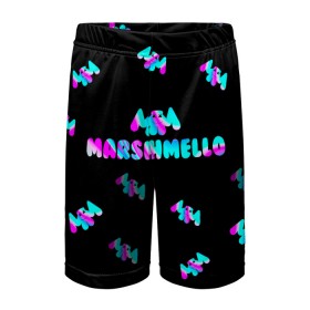 Детские спортивные шорты 3D с принтом Marshmello в Курске,  100% полиэстер
 | пояс оформлен широкой мягкой резинкой, ткань тянется
 | fortnite | marshmello | абстракция | диджей | игра | маршмелло | маршмеллоу | маршмелоу | музыка | неон | фортнайт