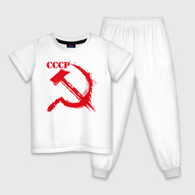 Детская пижама хлопок с принтом СССР в Курске, 100% хлопок |  брюки и футболка прямого кроя, без карманов, на брюках мягкая резинка на поясе и по низу штанин
 | ussr | герб | звезда | коммунист | комсомол | кпсс | красный | ленин | лого | логотип | молот | надпись | патриот | республик | ретро | рсфср | серп | символ | снг | советский | советских | социалистических