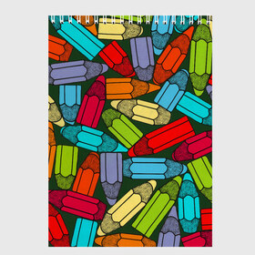 Скетчбук с принтом детские цветные карандаши арт в Курске, 100% бумага
 | 48 листов, плотность листов — 100 г/м2, плотность картонной обложки — 250 г/м2. Листы скреплены сверху удобной пружинной спиралью | арт | весело | детские | карандаши | необычно | просто | рисунок | цветные | ярко