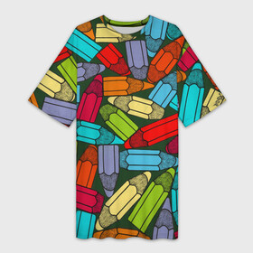 Платье-футболка 3D с принтом детские цветные карандаши арт в Курске,  |  | арт | весело | детские | карандаши | необычно | просто | рисунок | цветные | ярко