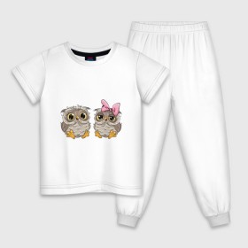 Детская пижама хлопок с принтом Совушки в Курске, 100% хлопок |  брюки и футболка прямого кроя, без карманов, на брюках мягкая резинка на поясе и по низу штанин
 | бантик | совушки | совы