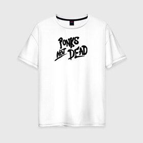 Женская футболка хлопок Oversize с принтом Punks not dead в Курске, 100% хлопок | свободный крой, круглый ворот, спущенный рукав, длина до линии бедер
 | Тематика изображения на принте: minimalism | punk | punks not dead | rock | white | анархия | минимализм | панк | панки | панки живы | рок