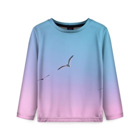 Детский лонгслив 3D с принтом чайки птицы полет градиент в Курске, 100% полиэстер | длинные рукава, круглый вырез горловины, полуприлегающий силуэт
 | градиент | закат | минимализм | небо | полет | природа | просто | птицы | рассвет | чайки