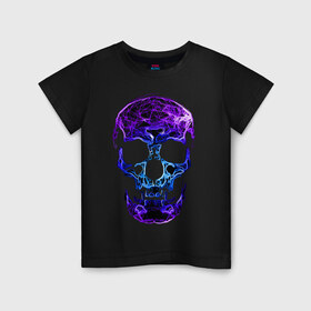 Детская футболка хлопок с принтом Illusion в Курске, 100% хлопок | круглый вырез горловины, полуприлегающий силуэт, длина до линии бедер | black | llusion | orbits | skull | глазницы | иллюзия | череп | черный