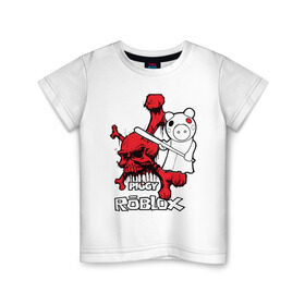 Детская футболка хлопок с принтом Свинка Пигги из Roblox в Курске, 100% хлопок | круглый вырез горловины, полуприлегающий силуэт, длина до линии бедер | pig | piggi | roblox | svinka | игра | пигги