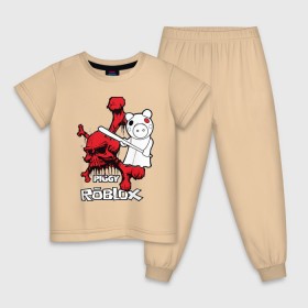 Детская пижама хлопок с принтом Свинка Пигги из Roblox в Курске, 100% хлопок |  брюки и футболка прямого кроя, без карманов, на брюках мягкая резинка на поясе и по низу штанин
 | pig | piggi | roblox | svinka | игра | пигги