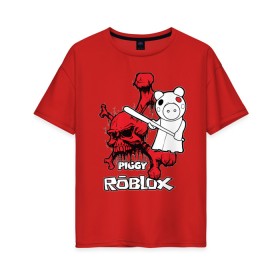 Женская футболка хлопок Oversize с принтом Свинка Пигги из Roblox в Курске, 100% хлопок | свободный крой, круглый ворот, спущенный рукав, длина до линии бедер
 | pig | piggi | roblox | svinka | игра | пигги