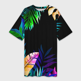 Платье-футболка 3D с принтом Тропическая Ночь в Курске,  |  | nature | summer | азия | бали | бамбук | деревья | джунгли | жара | зелень | кусты | лес | летний | лето | листья | море | острова | отдых | отпуск | пальмы | папоротник | пляж | природа | растения | солнце