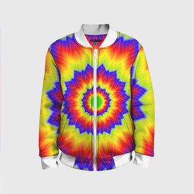 Детский бомбер 3D с принтом Tie-Dye в Курске, 100% полиэстер | застегивается на молнию, по бокам два кармана без застежек, мягкие манжеты, по низу бомбера и на воротнике — эластичная резинка | Тематика изображения на принте: abstract | colorful | dye | gradient | texture | tie | абстракция | градиент | дай | тай | текстура | цветной