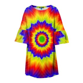 Детское платье 3D с принтом Tie-Dye в Курске, 100% полиэстер | прямой силуэт, чуть расширенный к низу. Круглая горловина, на рукавах — воланы | abstract | colorful | dye | gradient | texture | tie | абстракция | градиент | дай | тай | текстура | цветной