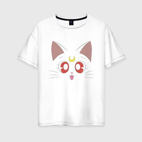 Женская футболка хлопок Oversize с принтом Sailor Moon Luna в Курске, 100% хлопок | свободный крой, круглый ворот, спущенный рукав, длина до линии бедер
 | Тематика изображения на принте: animal | cat | cuty | eyes | face | kitty | luna | moon | pet | sailor moon | глаза | котенок | кошка | луна | милота | мордочка кота | мультяшки | питомец | сейлор мун | сейлормун | сейлормун луна | сэйлор мун