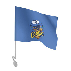 Флаг для автомобиля с принтом Cookies в Курске, 100% полиэстер | Размер: 30*21 см | cookie | cookiemonster | delicious | eat | monster | yummy | еда | коржик | куки | кукимонстр | монстр | печенье | сезам | сладости | улица | улицасезам