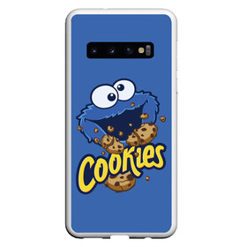 Чехол для Samsung Galaxy S10 с принтом Cookies в Курске, Силикон | Область печати: задняя сторона чехла, без боковых панелей | cookie | cookiemonster | delicious | eat | monster | yummy | еда | коржик | куки | кукимонстр | монстр | печенье | сезам | сладости | улица | улицасезам