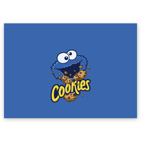 Поздравительная открытка с принтом Cookies в Курске, 100% бумага | плотность бумаги 280 г/м2, матовая, на обратной стороне линовка и место для марки
 | cookie | cookiemonster | delicious | eat | monster | yummy | еда | коржик | куки | кукимонстр | монстр | печенье | сезам | сладости | улица | улицасезам