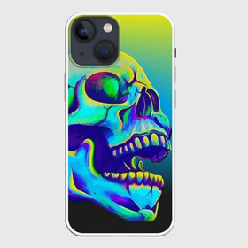 Чехол для iPhone 13 mini с принтом Neon skull в Курске,  |  | color | grin | jaw | orbits | skull | teeth | зубы | оскал | пасть | цвет | череп