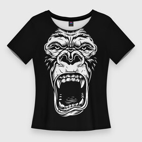 Женская футболка 3D Slim с принтом Face of gorilla в Курске,  |  | арт | горилла | животные | звери | картинка | лицо гориллы | обезьяна | рисунок