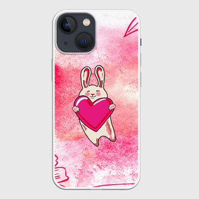 Чехол для iPhone 13 mini с принтом Влюбленный Зайчик в Курске,  |  | like | love | loveis | pink | валентин | влюбленным | женщинам | животные | зайка | зайчик | заяц | звери | каваи | кролик | лапки | люблю | любовь | мордочка | няшный | подарок | прикольный | сердечки | сердце