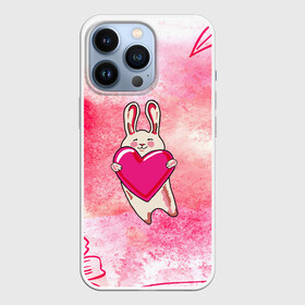 Чехол для iPhone 13 Pro с принтом Влюбленный Зайчик в Курске,  |  | Тематика изображения на принте: like | love | loveis | pink | валентин | влюбленным | женщинам | животные | зайка | зайчик | заяц | звери | каваи | кролик | лапки | люблю | любовь | мордочка | няшный | подарок | прикольный | сердечки | сердце