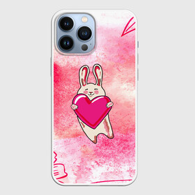Чехол для iPhone 13 Pro Max с принтом Влюбленный Зайчик в Курске,  |  | Тематика изображения на принте: like | love | loveis | pink | валентин | влюбленным | женщинам | животные | зайка | зайчик | заяц | звери | каваи | кролик | лапки | люблю | любовь | мордочка | няшный | подарок | прикольный | сердечки | сердце