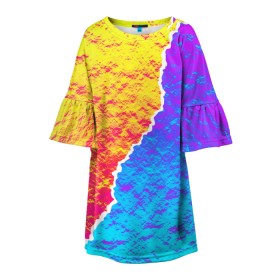 Детское платье 3D с принтом Цветные переливы в Курске, 100% полиэстер | прямой силуэт, чуть расширенный к низу. Круглая горловина, на рукавах — воланы | абстрактный | блестящие | волны | геометрия | градиент | краски | летний | лето | море | небо | неоновые | облака | океан | перламутр | поп | радуга | радужный | разноцветные | река | ретро | русалка