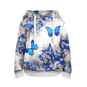 Детская толстовка 3D с принтом Butterfly | Blue White в Курске, 100% полиэстер | двухслойный капюшон со шнурком для регулировки, мягкие манжеты на рукавах и по низу толстовки, спереди карман-кенгуру с мягким внутренним слоем | Тематика изображения на принте: butterfly | earth | flowers | forest | neon | бабочки | весенняя | весна | зелень | земля | зима | зимняя | искусство | краски | лес | летняя | лето | море | неон | океан | осенняя | природа | приятная | растения | рестение