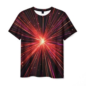 Мужская футболка 3D с принтом Рождение Сверхновой в Курске, 100% полиэфир | прямой крой, круглый вырез горловины, длина до линии бедер | Тематика изображения на принте: бесконечность | взрыв | вселенная | галактика | движение | звезда | звездная | звезды | искры | космический | космос | линии | материя | неоновый | нло | ночь | огни | огонь | оптические | петарда