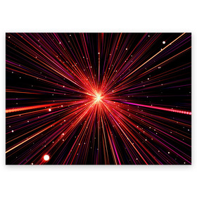 Поздравительная открытка с принтом Рождение Сверхновой в Курске, 100% бумага | плотность бумаги 280 г/м2, матовая, на обратной стороне линовка и место для марки
 | Тематика изображения на принте: бесконечность | взрыв | вселенная | галактика | движение | звезда | звездная | звезды | искры | космический | космос | линии | материя | неоновый | нло | ночь | огни | огонь | оптические | петарда