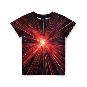 Детская футболка 3D с принтом Рождение Сверхновой в Курске, 100% гипоаллергенный полиэфир | прямой крой, круглый вырез горловины, длина до линии бедер, чуть спущенное плечо, ткань немного тянется | Тематика изображения на принте: бесконечность | взрыв | вселенная | галактика | движение | звезда | звездная | звезды | искры | космический | космос | линии | материя | неоновый | нло | ночь | огни | огонь | оптические | петарда