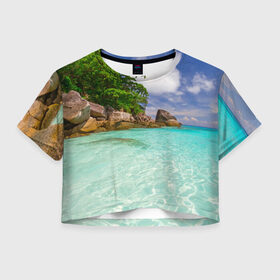 Женская футболка Crop-top 3D с принтом Пхукет в Курске, 100% полиэстер | круглая горловина, длина футболки до линии талии, рукава с отворотами | phuket | бангкок | королевство | курорт | море | острова | отдых | пальмы | песок | пляж | природа | путешествие | солнце | тай | тайланд
