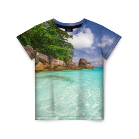 Детская футболка 3D с принтом Пхукет в Курске, 100% гипоаллергенный полиэфир | прямой крой, круглый вырез горловины, длина до линии бедер, чуть спущенное плечо, ткань немного тянется | phuket | бангкок | королевство | курорт | море | острова | отдых | пальмы | песок | пляж | природа | путешествие | солнце | тай | тайланд