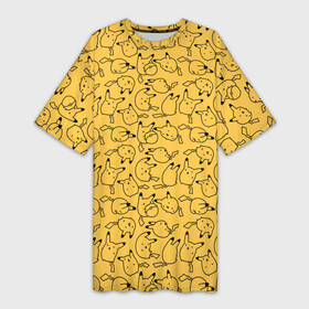 Платье-футболка 3D с принтом Покемон Пикачу в Курске,  |  | doodling | pikachu | pokemon | textures | дудлинг | желтый покемон | пика пика | пикачу | покемон | покемоны | стикербомбинг | текстуры | фон