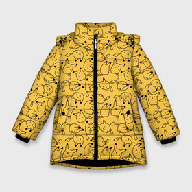 Зимняя куртка для девочек 3D с принтом Покемон Пикачу в Курске, ткань верха — 100% полиэстер; подклад — 100% полиэстер, утеплитель — 100% полиэстер. | длина ниже бедра, удлиненная спинка, воротник стойка и отстегивающийся капюшон. Есть боковые карманы с листочкой на кнопках, утяжки по низу изделия и внутренний карман на молнии. 

Предусмотрены светоотражающий принт на спинке, радужный светоотражающий элемент на пуллере молнии и на резинке для утяжки. | doodling | pikachu | pokemon | textures | дудлинг | желтый покемон | пика пика | пикачу | покемон | покемоны | стикербомбинг | текстуры | фон