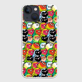 Чехол для iPhone 13 mini с принтом Папуги в Курске,  |  | doodling | textures | волнистые попугайчики | волнистый попугай | дудлинг | папуги | попугаи | попугайчики | птица | птицы | стикербомбинг | текстуры | фон