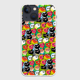 Чехол для iPhone 13 mini с принтом Папуги в Курске,  |  | doodling | textures | волнистые попугайчики | волнистый попугай | дудлинг | папуги | попугаи | попугайчики | птица | птицы | стикербомбинг | текстуры | фон