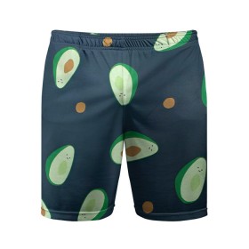 Мужские шорты спортивные с принтом Авокадо в Курске,  |  | авокадо | арт | зеленый | косточка | разрез | рисунок | темный | фрукт | черный