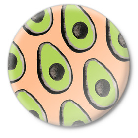 Значок с принтом Авокадо в Курске,  металл | круглая форма, металлическая застежка в виде булавки | авокадо | арт | краски | рисунок | фрукт
