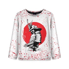 Детский лонгслив 3D с принтом Самурай в каплях крови (Z) в Курске, 100% полиэстер | длинные рукава, круглый вырез горловины, полуприлегающий силуэт
 | samurai | буке | воин | вояк | мононофу | мститель | мушя | ниндзя | сабурай | самурай | самурай в крови | слуга | солдат | цувамоно