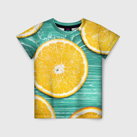 Детская футболка 3D с принтом Апельсины в Курске, 100% гипоаллергенный полиэфир | прямой крой, круглый вырез горловины, длина до линии бедер, чуть спущенное плечо, ткань немного тянется | Тематика изображения на принте: апельсин | дерево | лето | фрукты