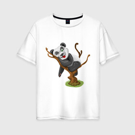 Женская футболка хлопок Oversize с принтом Смешная панда в Курске, 100% хлопок | свободный крой, круглый ворот, спущенный рукав, длина до линии бедер
 | exclusive merch | дерево | детская | животные | звери | панда | смешная | спит | язык