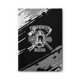 Обложка для автодокументов с принтом FIREFIGHTER 1649 RUSSIA в Курске, натуральная кожа |  размер 19,9*13 см; внутри 4 больших “конверта” для документов и один маленький отдел — туда идеально встанут права | Тематика изображения на принте: 112 | 27 декабря | firefighter | багор | белая | герб | гкчс | знак | лого | логотип | маска | мчс | мчсник | пожарная охрана | пожарник | пожарный | пч | россии | рф | серая | символ | служба | состаренная
